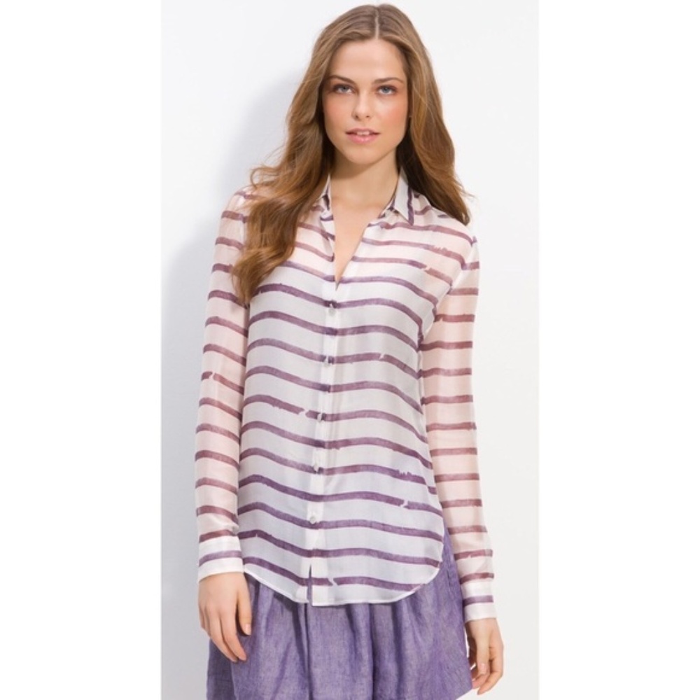 Theory Lerea Sheer Silk Button Down Shirt NWOT